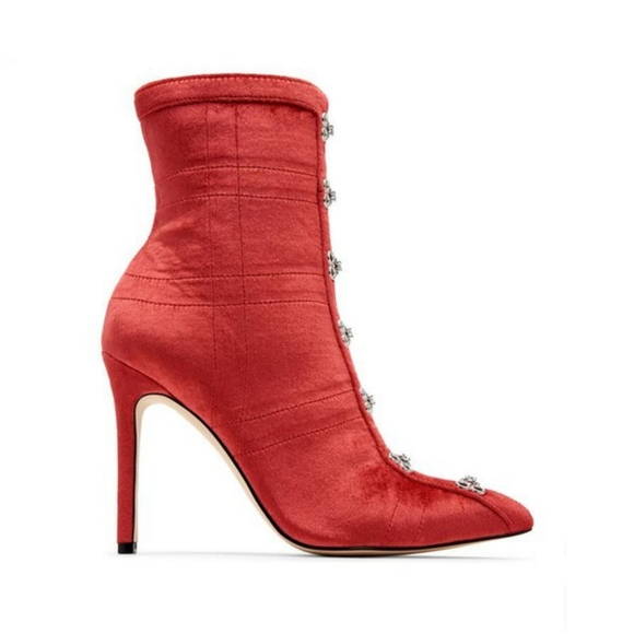 RARE Sexy Katy Perry Red Velvet Front Clasp Booties - Picture 2 of 8